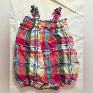 Chaps | infant girl, madras print romper. Size: 3M